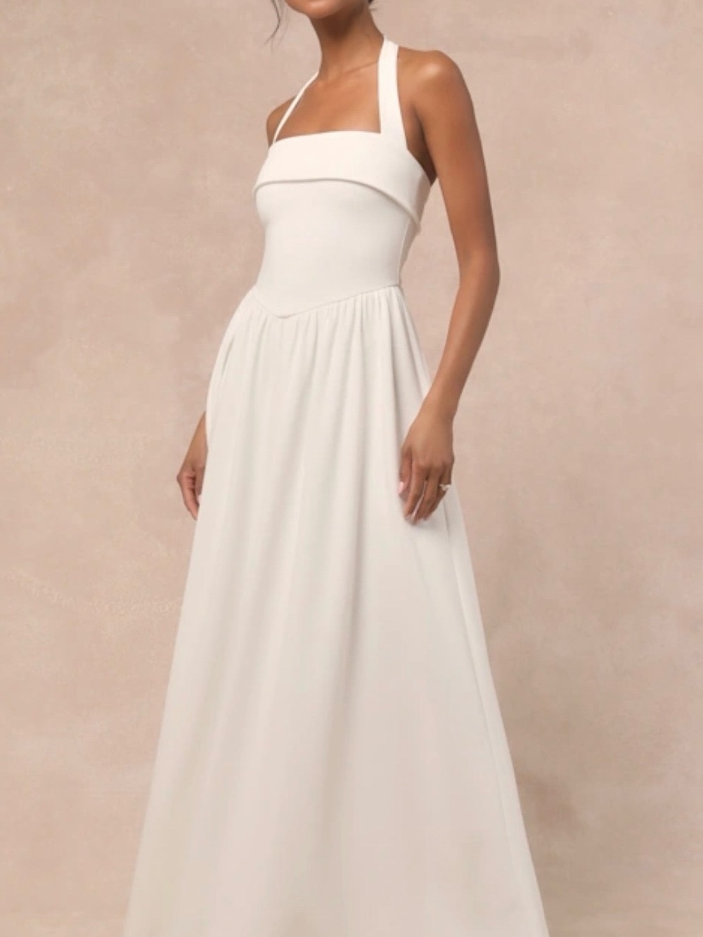 Lulu's Telia White Halter Basque Waist Maxi Dress
